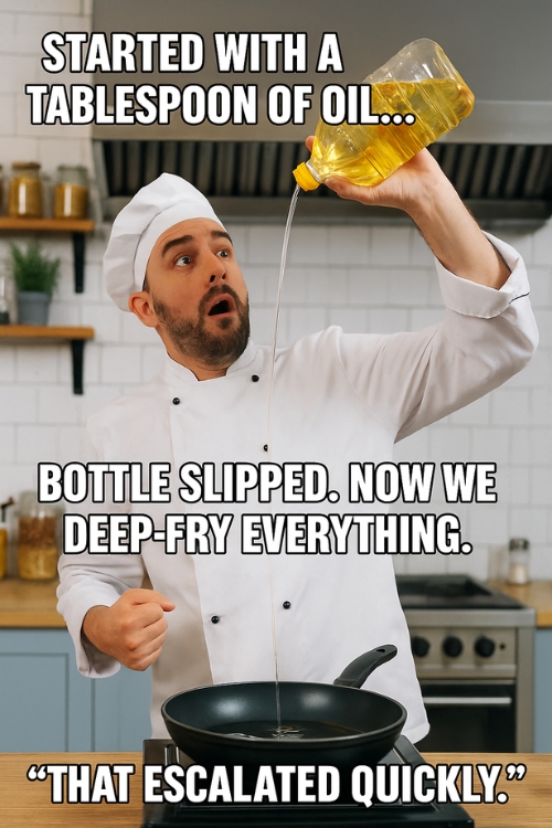 Cooking Meme: The Oil Pour Regret