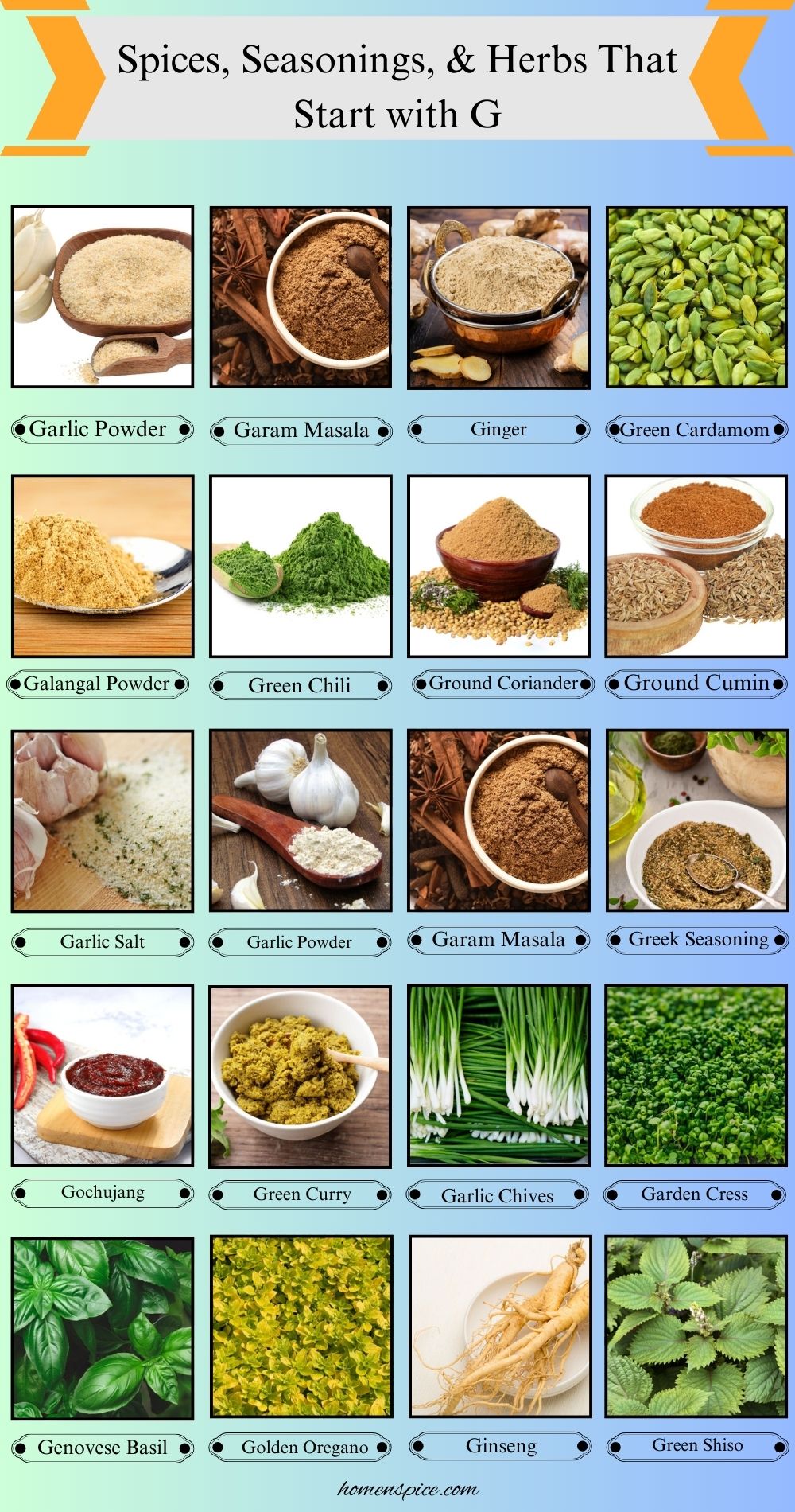 Spices, Seasonings, & Herbs that Start with G