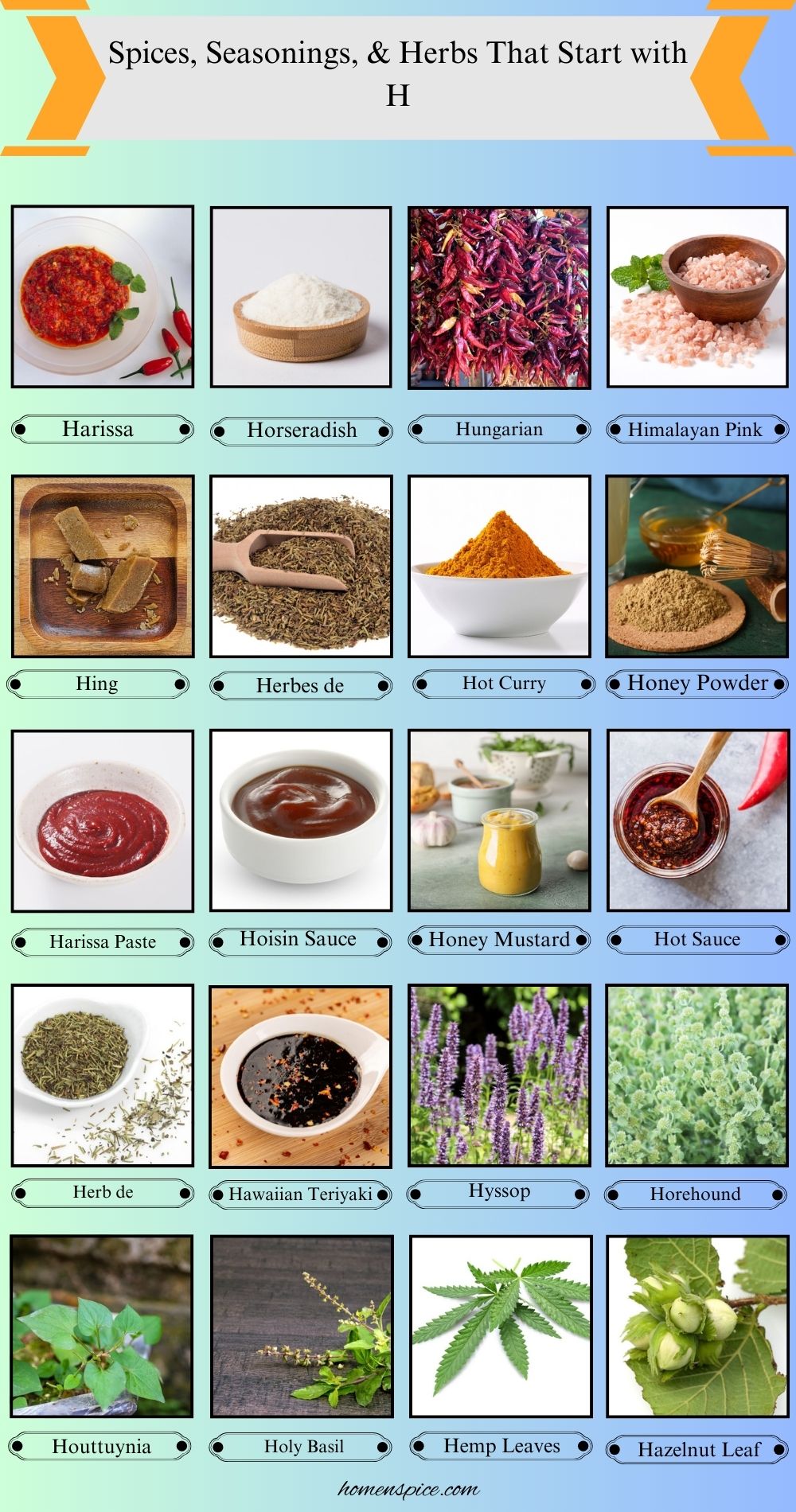 Spices, Seasonings, & Herbs that Start with H