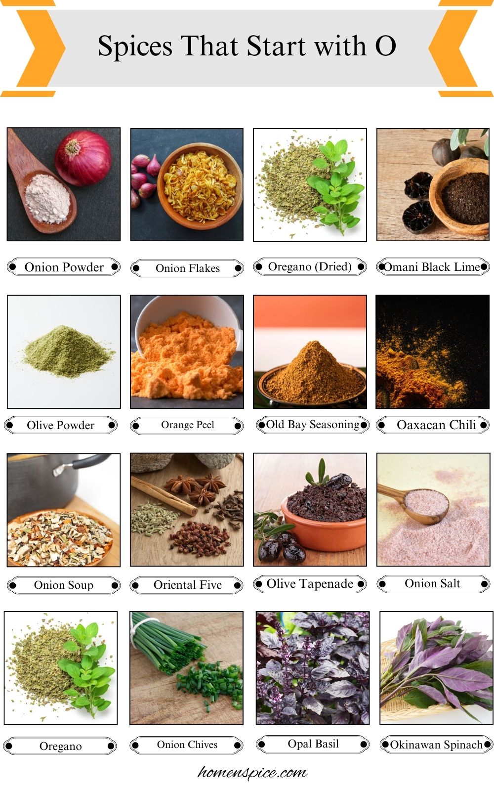 Spices, Seasonings & Herbs that Start with O