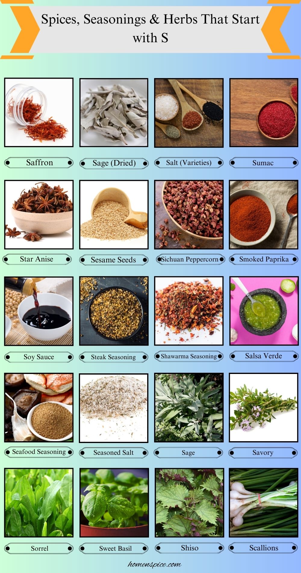 Spices, Seasonings & Herbs that Start with S