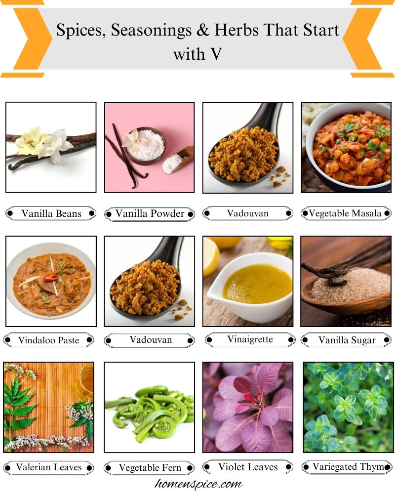 Spices, Seasonings & Herbs that Start with V